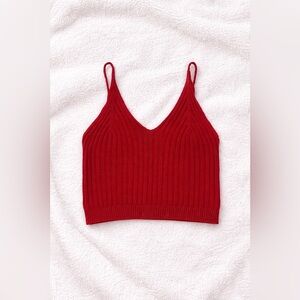 SHEIN Red Ribbed V-Neck Cropped Cami